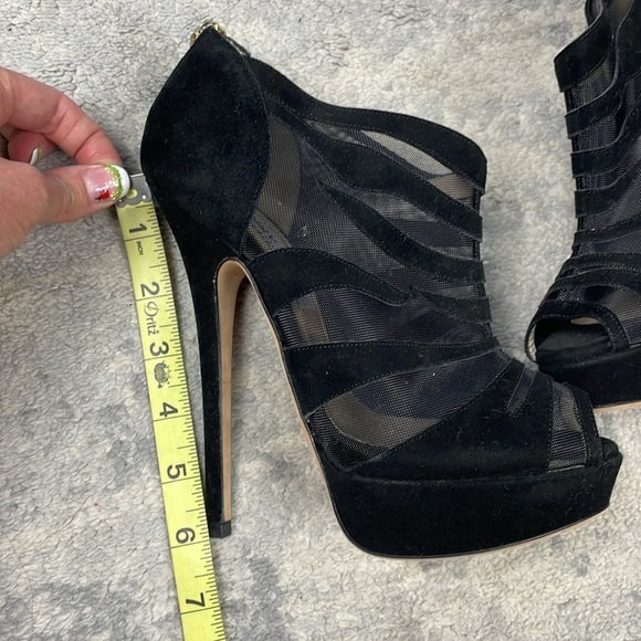 Jimmy Choo Kerfield Black Suede Mesh Platform Booties Peeptoe Sexy Sz 37.5 - Picture 12 of 16